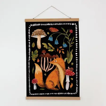 Látkový plakát na zeď Lišky a houby
