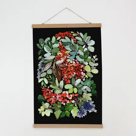 Látkový plakát na zeď Větve bobulí na černém pozadí