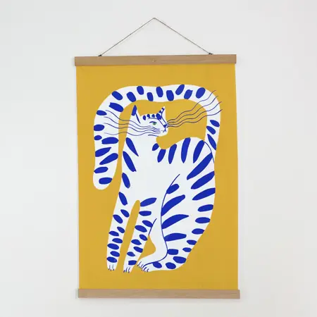 Látkový plakát na zeď Kočka na žlutém pozadí