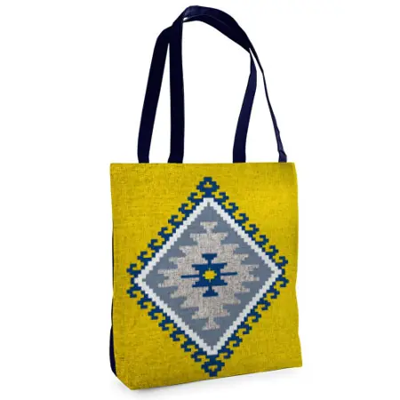 Textilní taška Tenderness Ornament na žlutém pozadí – stylový shopper na zip