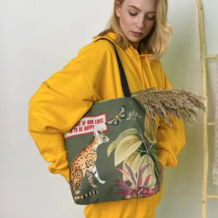 Textilní taška Tenderness To be happy – stylový shopper na zip