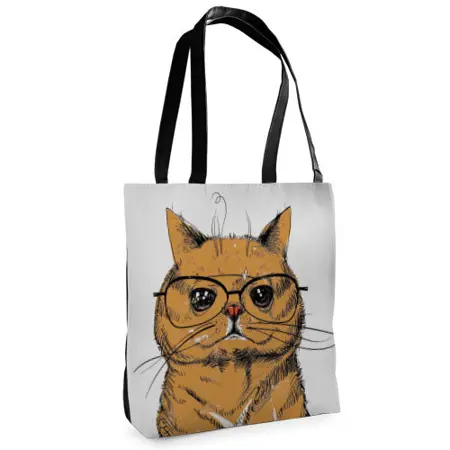 Textilní taška Tenderness Červená kočka s brýlemi– stylový shopper na zip 