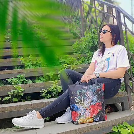 Textilní taška Tenderness Květinová kytice– stylový shopper na zip