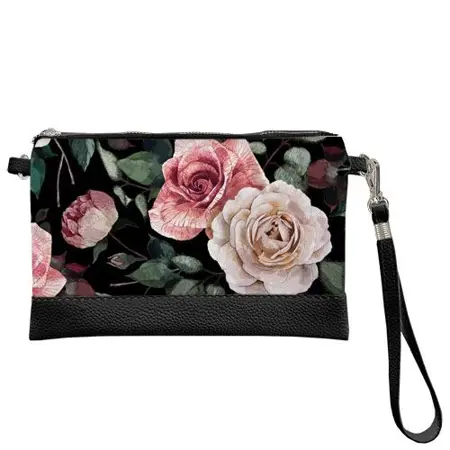 Malá kabelka přes rameno Růžové růže na černém pozadí