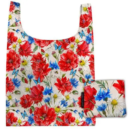 Skládací nákupní taška Vlčí máky, sedmikrásky a chrpy
