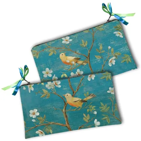 Kosmetická taška MINI – malá látková taštička s potiskem Pták na větvi