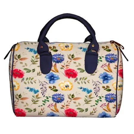 Dámská kabelka Barrel – textilní potisk Květiny na světlém pozadí