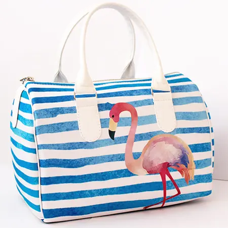 Dámská kabelka Barrel – textilní potisk Plameňák