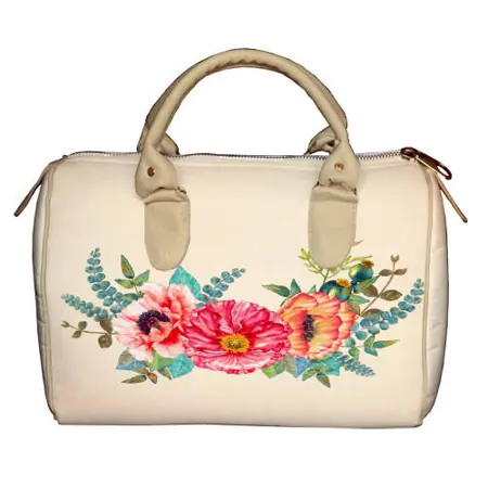 Dámská kabelka Barrel – textilní potisk Květinové aranžmá
