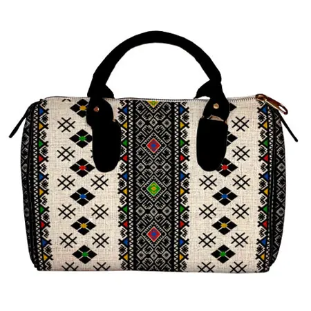 Dámská kabelka Barrel – textilní potisk lidový vzor 