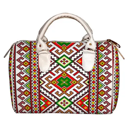 Dámská kabelka Barrel – textilní potisk lidový vzor