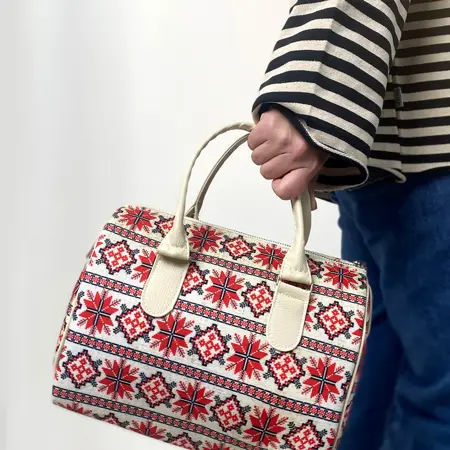 Dámská kabelka Barrel – textilní potisk ornament