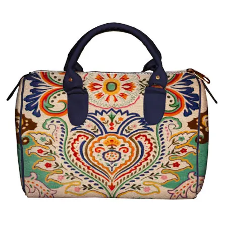 Dámská kabelka Barrel – textilní potisk lidový vzor