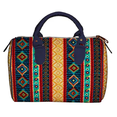 Dámská kabelka Barrel – textilní potisk Ornament barevný