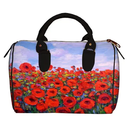 Dámská kabelka Barrel – textilní potisk makové pole