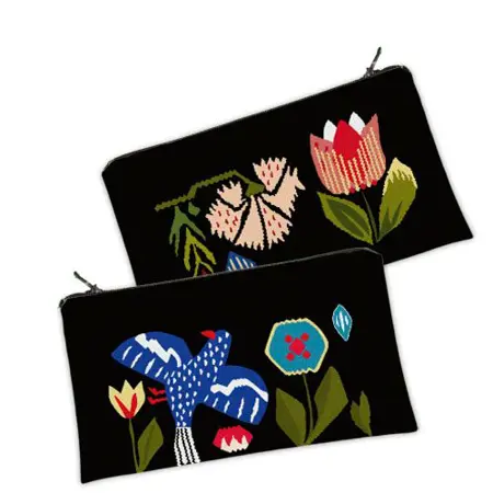 Kosmetická taška MINI – malá látková taštička s potiskem Pták a květiny