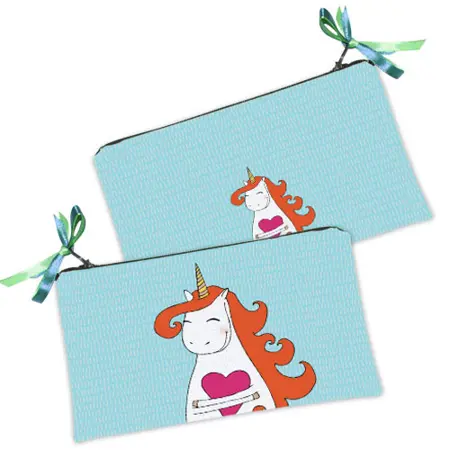 Kosmetická taška MINI – malá látková taštička s potiskem  Jednorožec se srdíčkem