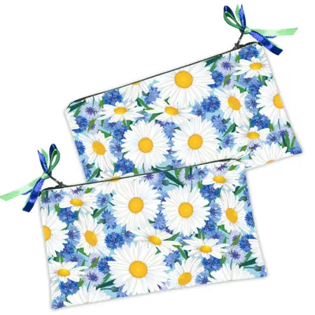 Kosmetická taška MINI – malá látková taštička s potiskem sedmikrásky