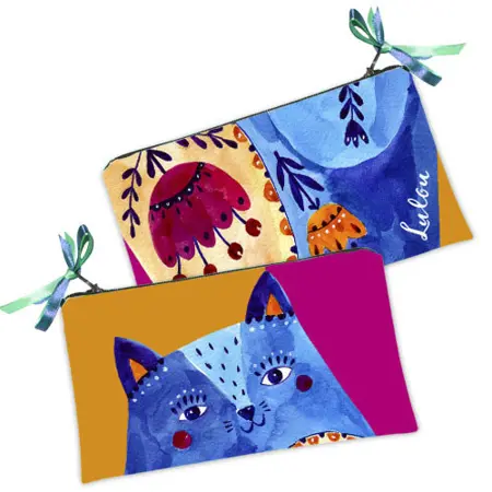 Kosmetická taška MINI – malá látková taštička s potiskem  Modrá kočka