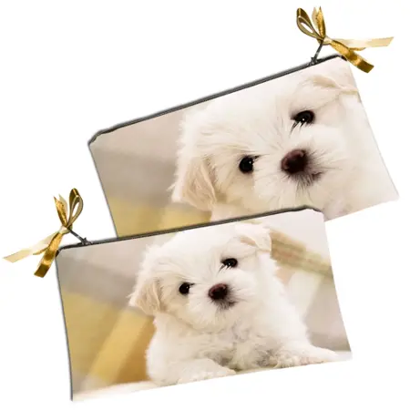 Kosmetická taška MINI – malá látková taštička s potiskem White Puppy