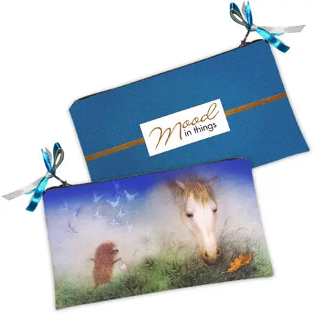 Kosmetická taška MINI – malá látková taštička s potiskem Ježek v mlze, kůň