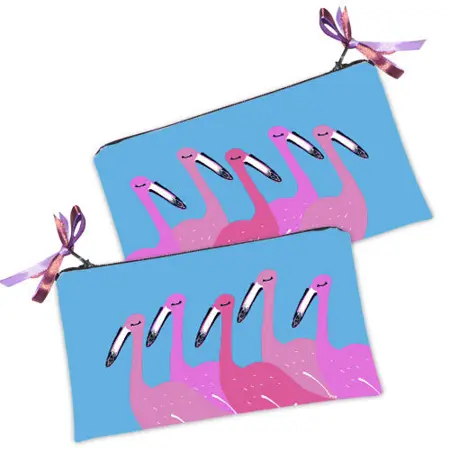 Kosmetická taška MINI – malá látková taštička s potiskem Růžoví plameňáci