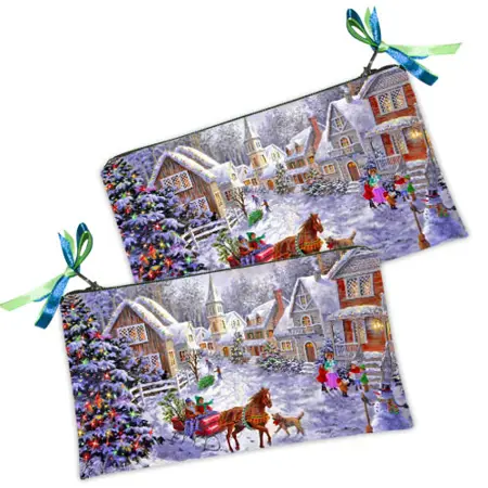 Kosmetická taška MINI – malá látková taštička s potiskem Novoroční krajina