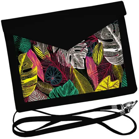 Dámský klutch konvert – elegantní sametová kabelka s potiskem Tropické barevné listy