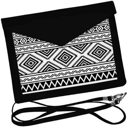 Dámský klutch konvert – elegantní sametová kabelka s potiskem Černá a bílá ozdoba