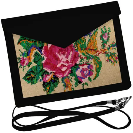 Dámský klutch konvert – elegantní sametová kabelka s potiskem Růže