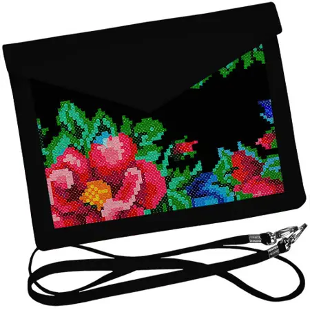 Dámský klutch konvert – elegantní sametová kabelka s potiskem Květiny. Výšivka.