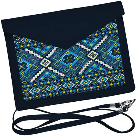 Dámský klutch konvert – elegantní sametová kabelka s potiskem Modrý ornament 