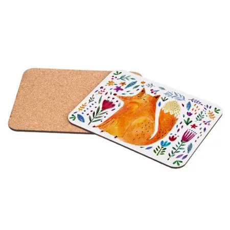 Korková podložka 25 × 19 cm – Liška a květiny